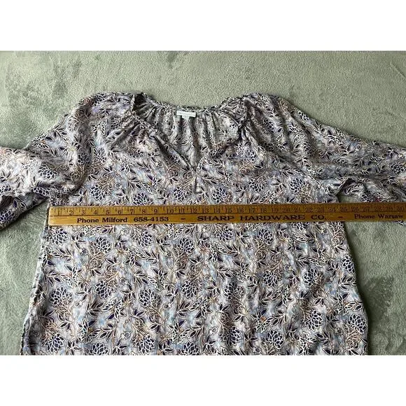 J Jill Love Linen Blouse Top XL Relaxed Printed Lagenlook Coastal Boho Peasant - Picture 10 of 14